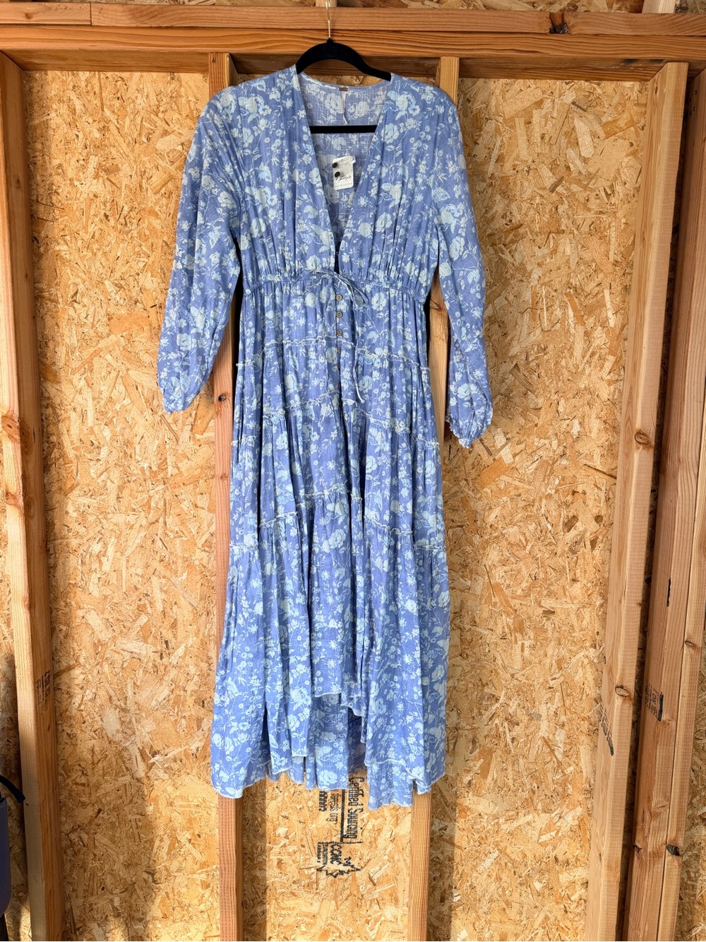Free People Light Blue Floral Tiered Dress NWT Large